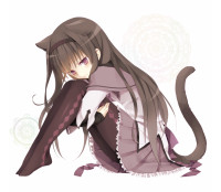 Danbooru 851383 akemi_homura akira_(ku0427) animal_ears black_hair blush cat_ears cat_tail headband kemonomimi_mode leg_hug long_hair magical_girl mahou_shoujo_madoka_magica.png