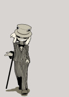 3fea8fb3aac854b32646b06b2183b00a formal hat pant_suit short_hair simple_background smile suit touhou monochrome solo alterna.png