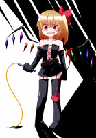 925351 - alternate_costume belt black_dress black_gloves black_legwear blonde_hair blush boots bow cleavage_cutout dominatrix dress drooling elbow_gloves flandre_scarlet garter_straps gloves hair_bow laevatein no_hat ok.png