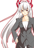 c7194d63c66f66a6db9de275e8477684 formal pant_suit smile suit touhou long_hair solo very_long_hair bow hair_bow silver_hair f.png