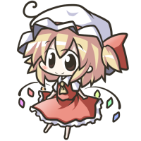 936701 - aoblue ascot blonde_hair blush brown_eyes chibi dress flandre_scarlet hat hat_ribbon lowres ribbon short_hair side_ponytail smile solo touhou transparent_background wings.png