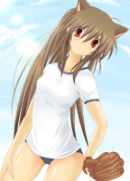 Danbooru 483298 animal_ears baseball_mitt brown_hair buruma cat_ears gym_uniform highres little_busters! long_hair natsume_rin ponytail red_eyes sato_toshiya.png