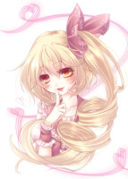 933194 - alternate_hairstyle blonde_hair blush bust dress drill_hair fang fetefeteli finger_to_mouth flandre_scarlet hair_ribbon heart no_hat open_mouth pink_dress red_eyes ribbon side_ponytail slit_pupils smile solo to.png