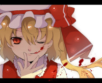 908016 - ascot blonde_hair blood blood_on_face close-up face flandre_scarlet hands hat nemotoayane q red_eyes short_hair tongue touhou wink.png