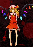 851727 - ascot barefoot blonde_hair blood doseisan_(dosei-san) fang feet flandre_scarlet hat highres laevatein red_eyes severed_limb side_ponytail smirk solo standing touhou wings.png