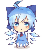 Gelbooru 1427961 1girl ahoge blue_eyes blue_hair blush bow chibi cirno dress solo tosura-ayato touhou white_background wings.png